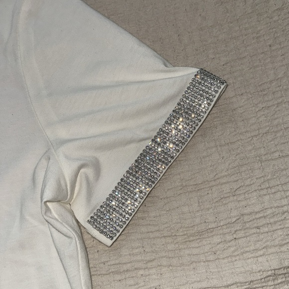 NWOT Zara  White TShirt with bling Women's Top size L - Picture 2 of 6